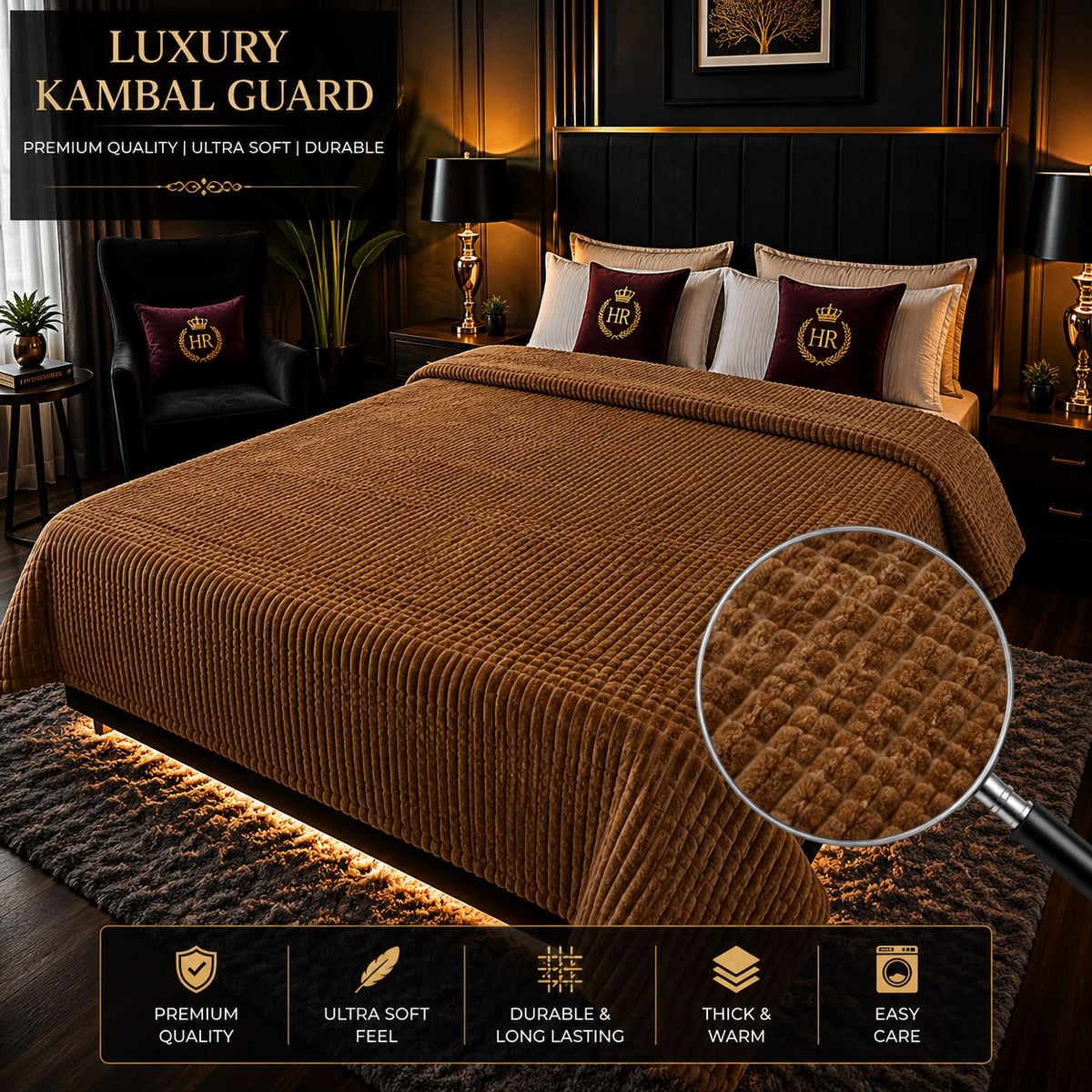 Luxury Bubble AC Blanket-Camel Brown / Tan